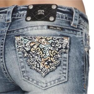 Miss Me Embelished Faded Whiskered Jeans Low Rise Size 27 JP7509B